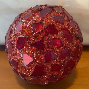 Vintage Red Glitter Christmas Bauble Small Round Hanging Ornament Tree Decor